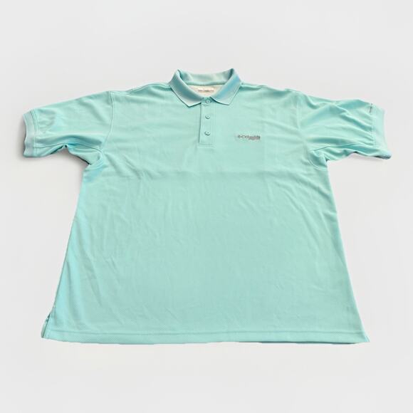 Columbia PFG Polo Mens Aqua Fishing Short Sleeve Shirt Size L LARGE FM6016 - Picture 1 of 8